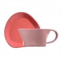 Чашка чайная и блюдце (комплект чайная пара 2шт.), светло розовый и розовый, Skallop, Kutahya SKL04CT0023
