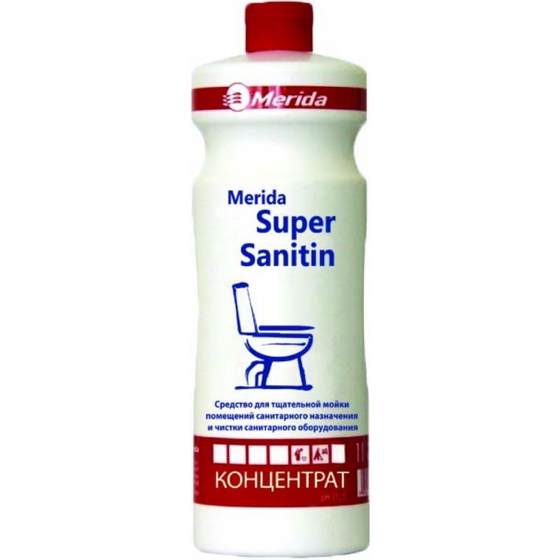 Кислотное средство для тщательной уборки санитарных комнат MERIDA SUPER SANITIN - концентрат (1л.)